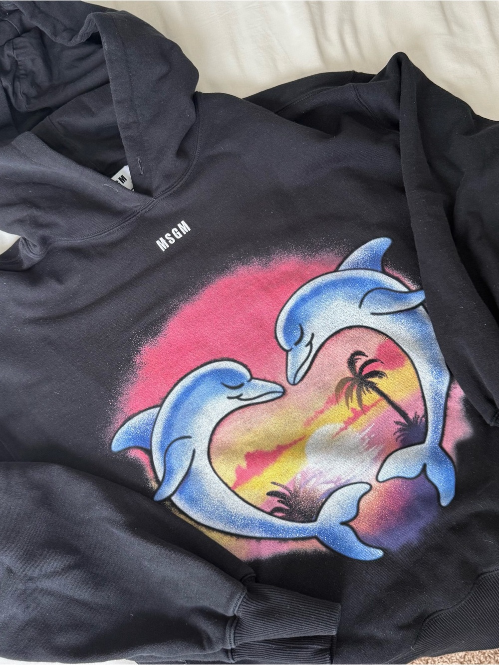 MSGM Men’s Black Dolphin Sunset Hoodie
